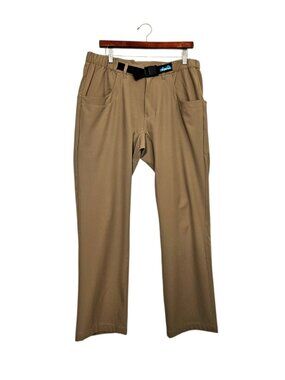 Kavu Chilli Trek Pants Men’s Medium Belted Lightweight Walnut Brown Stretch
